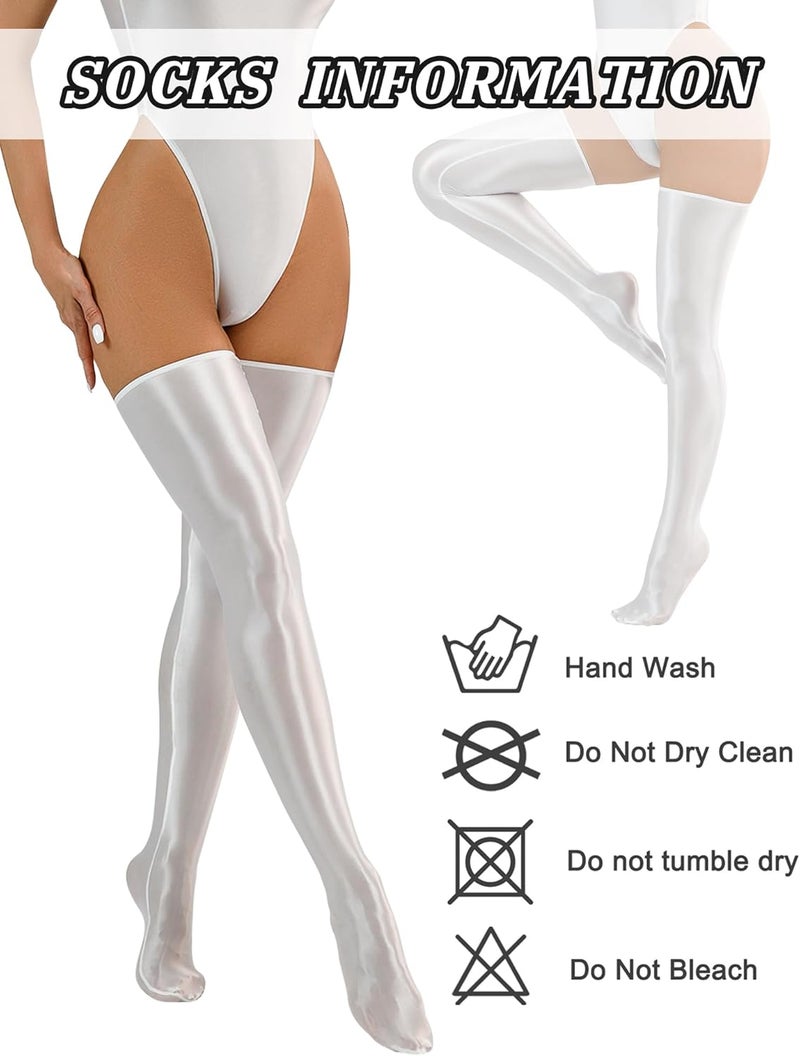 FEOYA Women’s Oil Glossy Thigh High Stockings Shiny Sheer Stockings Silky Smooth Over Knee Socks - Image 4